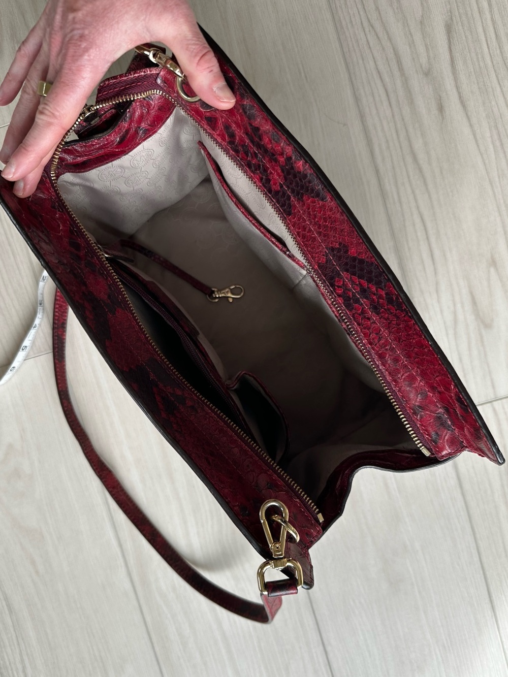 MICHAEL KORS Red and Black Python Cinnabar Anaconda Embossed Leather Selma Tote - Picture 6 of 7